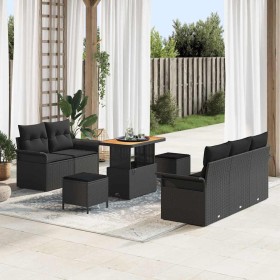 Conjunto de sofá de jardín 8 pcs Negro ratán sintético