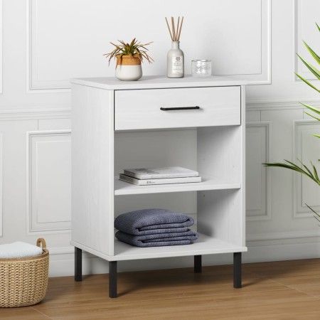 Console cabinet with metal legs made of solid white pine wood OSLO by vidaXL, Side tables - Ref: Foro24-351002, Price: 47,21 ...