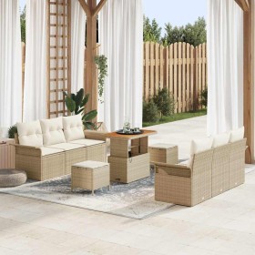 Conjunto de sofá de jardín 9 pcs Beige ratán sintético