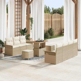 Conjunto de sofá de jardín 10 pcs Beige ratán sintético