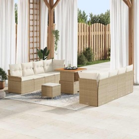 Conjunto de sofá de jardín 11 pcs Beige ratán sintético