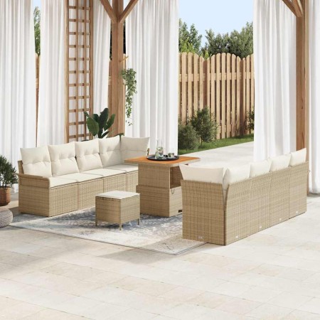 Conjunto de sofá de jardín 11 pcs Beige ratán sintético