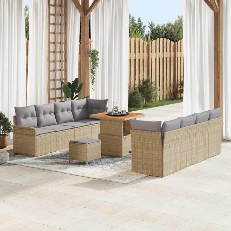 Conjunto de sofá de jardín 11 pcs Beige ratán sintético