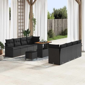 Conjunto de sofá de jardín 11 pcs Negro ratán sintético