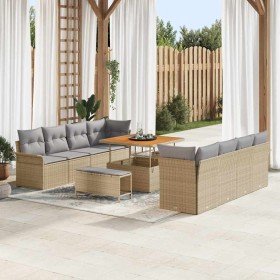 Conjunto de sofá de jardín 11 pcs Beige ratán sintético