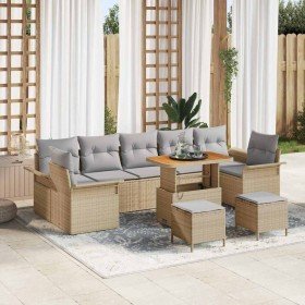 Conjunto de sofá de jardín 10 pcs Beige ratán sintético