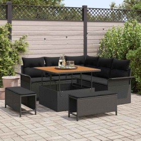 Conjunto de sofá de jardín 8 pcs Negro ratán sintético