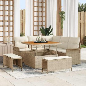 Conjunto de sofá de jardín 8 pcs Beige ratán sintético