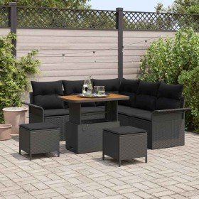 Conjunto de sofá de jardín 8 pcs Negro ratán sintético