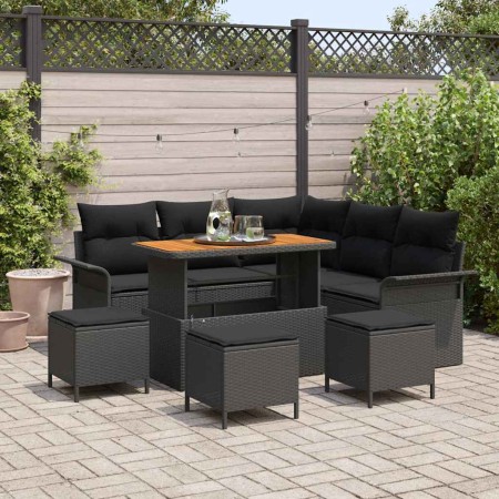 Conjunto de sofá de jardín 9 pcs Negro ratán sintético