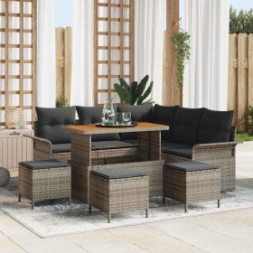 Conjunto de sofá de jardín 9 pcs Gris ratán sintético