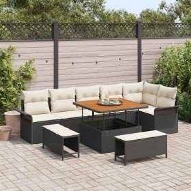 Conjunto de sofá de jardín 9 pcs Negro ratán sintético
