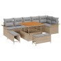 Conjunto de sofá de jardín 9 pcs Beige ratán sintético