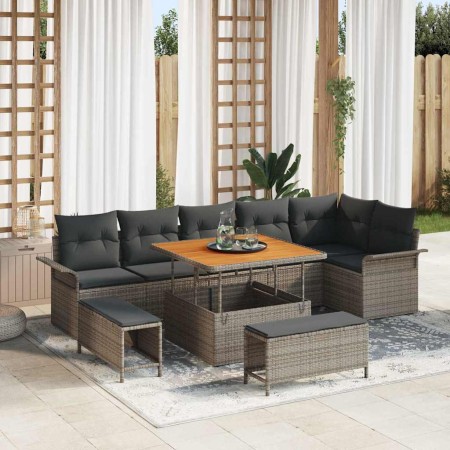 Conjunto de sofá de jardín 9 pcs Gris ratán sintético