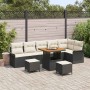Conjunto de sofá de jardín 9 pcs Negro ratán sintético