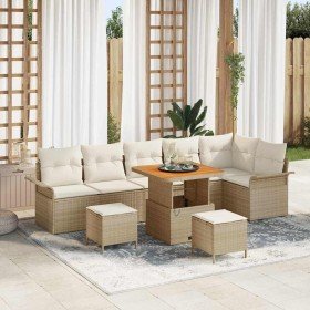 Conjunto de sofá de jardín 9 pcs Beige ratán sintético