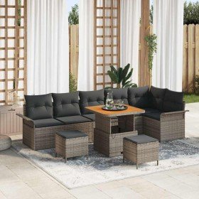 Conjunto de sofá de jardín 9 pcs Gris ratán sintético