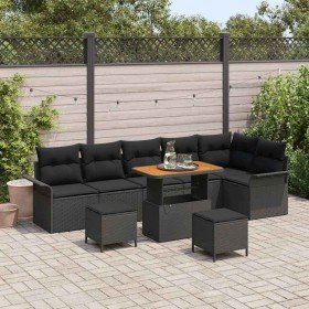 Conjunto de sofá de jardín 9 pcs Negro ratán sintético