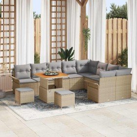Conjunto de sofá de jardín 12 pcs Beige ratán sintético Conjunto de sofá de jardín 12 pcs Beige ratán sintético