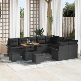 Conjunto de sofá de jardín 12 pcs Negro ratán sintético