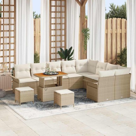 Conjunto de sofá de jardín 12 pcs Beige ratán sintético