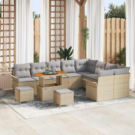 Conjunto de sofá de jardín 12 pcs Beige ratán sintético