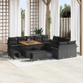 Conjunto de sofá de jardín 13 pcs Negro ratán sintético