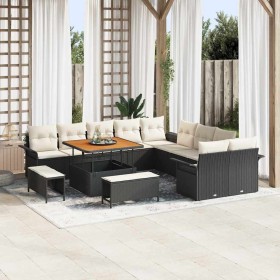 Conjunto de sofá de jardín 13 pcs Negro ratán sintético
