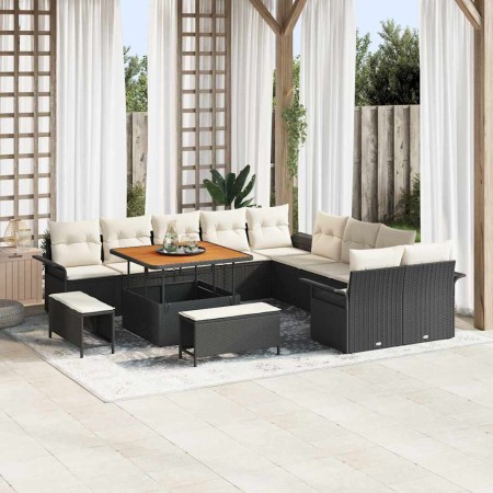 Conjunto de sofá de jardín 13 pcs Negro ratán sintético