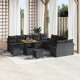 Conjunto de sofá de jardín 13 pcs Negro ratán sintético