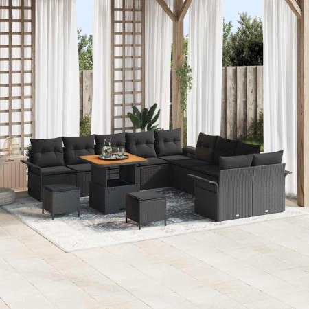 Conjunto de sofá de jardín 13 pcs Negro ratán sintético