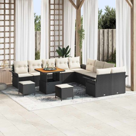 Conjunto de sofá de jardín 13 pcs Negro ratán sintético