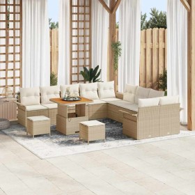 Conjunto de sofá de jardín 13 pcs Beige ratán sintético