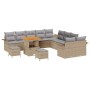 Conjunto de sofá de jardín 13 pcs Beige ratán sintético