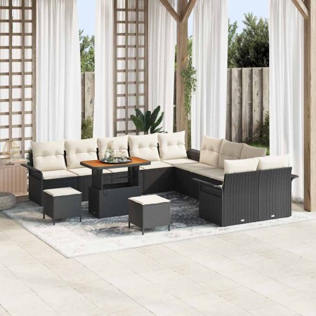 Conjunto de sofá de jardín 13 pcs Negro ratán sintético