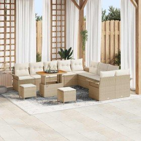 Conjunto de sofá de jardín 13 pcs Beige ratán sintético