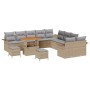 Conjunto de sofá de jardín 13 pcs Beige ratán sintético