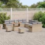 Conjunto de sofá de jardín 13 pcs Beige ratán sintético