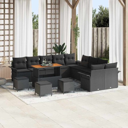 Conjunto de sofá de jardín 14 pcs Negro ratán sintético