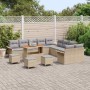 Conjunto de sofá de jardín 14 pcs Beige ratán sintético