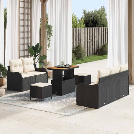 Conjunto de sofá de jardín 8 pcs Negro ratán sintético