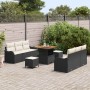 Conjunto de sofá de jardín 9 pcs Negro ratán sintético