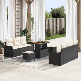 Conjunto de sofá de jardín 9 pcs Negro ratán sintético