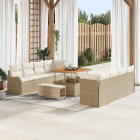 Conjunto de sofá de jardín 11 pcs Beige ratán sintético