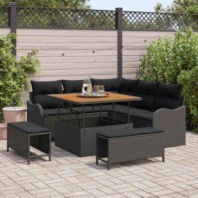 Conjunto de sofá de jardín 8 pcs Negro ratán sintético