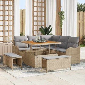 Conjunto de sofá de jardín 8 pcs Beige ratán sintético