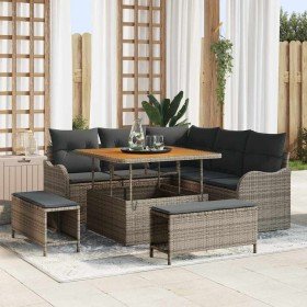 Conjunto de sofá de jardín 8 pcs Gris ratán sintético