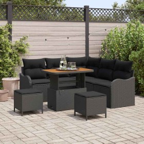 Conjunto de sofá de jardín 8 pcs Negro ratán sintético