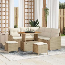 Conjunto de sofá de jardín 8 pcs Beige ratán sintético