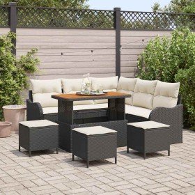 Conjunto de sofá de jardín 9 pcs Negro ratán sintético